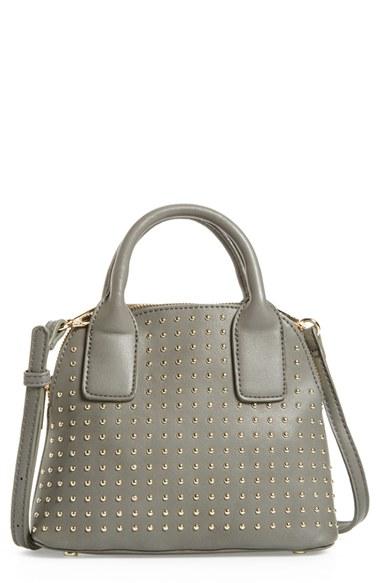 Sole Society Amalia Studded Dome Faux Leather Satchel - Grey