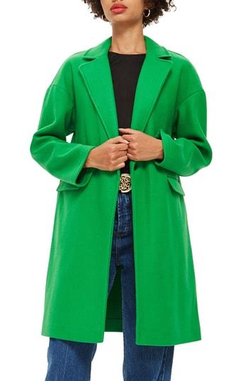 Women's Topshop Lily Knit Back Midi Coat Us (fits Like 0) - Green