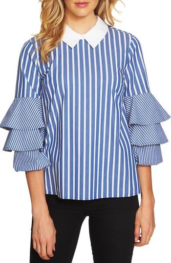 Women's Cece Ruffle Sleeve Stripe Top
