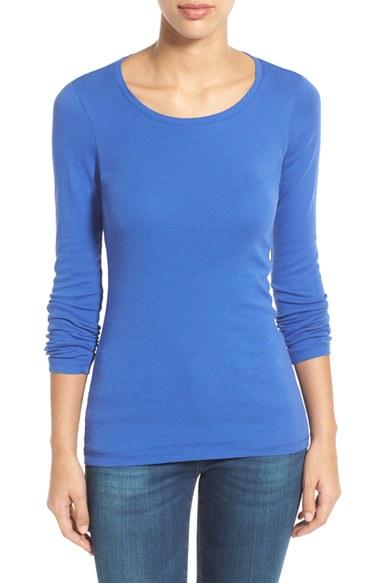 Women's Caslon Long Sleeve Scoop Neck Cotton Tee - Blue/green