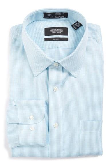 Men's Nordstrom Men's Shop Smartcare(tm) Trim Fit Stripe Dress Shirt 32/33 - Blue
