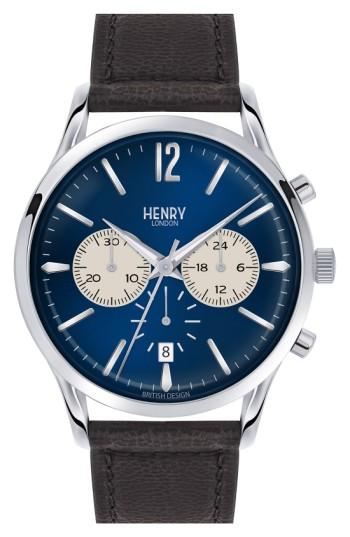 Men's Henry London 'knightsbridge' Chronograph Leather Strap Watch, 41mm