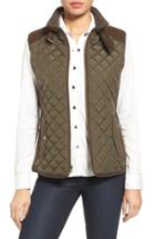 Women's Gallery Quilted Vest With Faux Suede Trim - Green