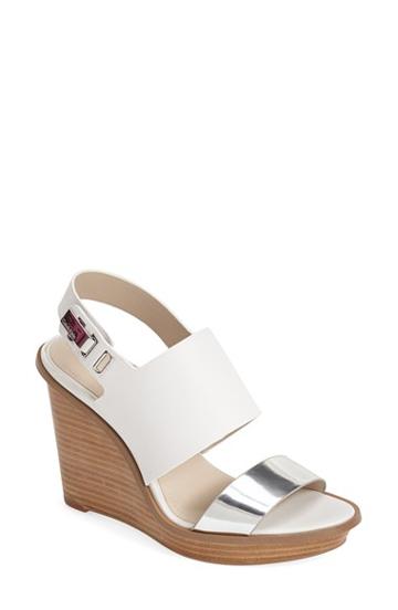 Women's Calvin Klein 'perdita' Platform Wedge Leather Sandal, Size 8.5 M - Metallic