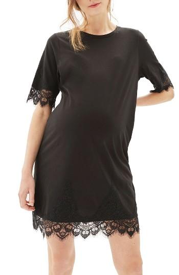 Women's Topshop Lace Trim Maternity T-shirt Dress Us (fits Like 0-2) - Black