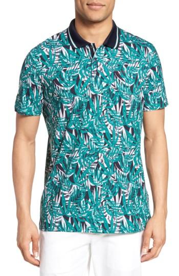 Men's Ted Baker London Legolf Leaf Print Golf Polo (l) - Green