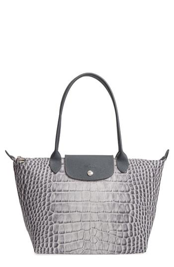 Longchamp Medium Le Pliage Croc Print Tote - Grey