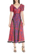 Women's Self-portrait Ruched & Pleated Floral Print Midi Dress - Red