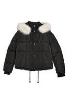 Women's Topshop Faux Fur Lined Quilted Puffer Jacket Us (fits Like 2-4) - Black