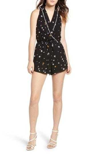 Women's Star Print Romper - Black