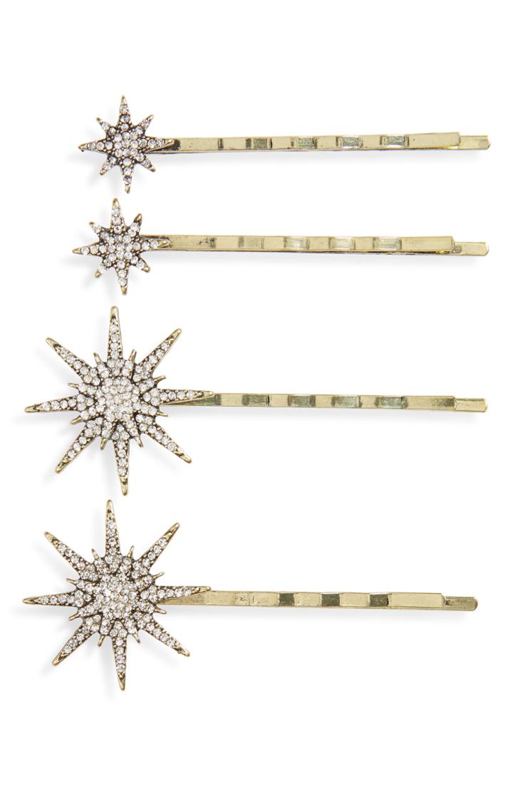 Cara 4-pack Crystal Star Bobby Pins, Size - Metallic