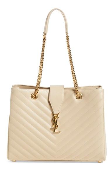Saint Laurent 'monogram' Grained Leather Shopper - Beige