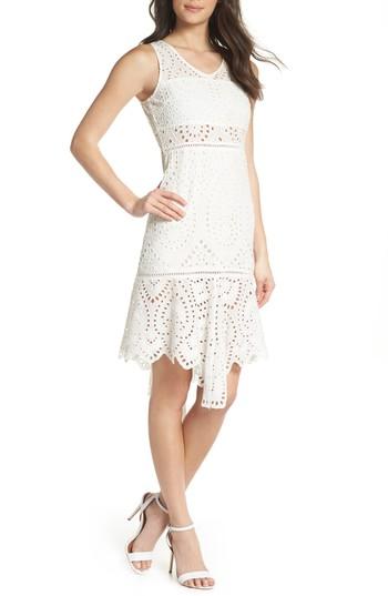 Women's Nsr Asymmetric Hem Eyelet Dress - White