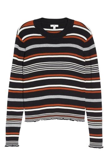 Women's Bp. Ribbed Lettuce Edge Stripe Sweater, Size - Black