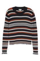 Women's Bp. Ribbed Lettuce Edge Stripe Sweater, Size - Black