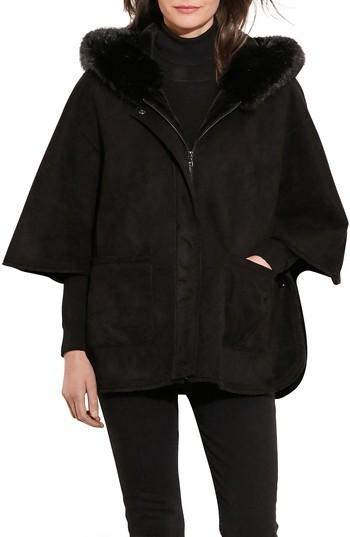 Women's Lauren Ralph Lauren Faux Shearling Cape Jacket - Black