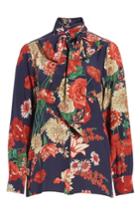 Women's Gucci Spring Bouquet Print Tie Neck Silk Blouse Us / 38 It - Red