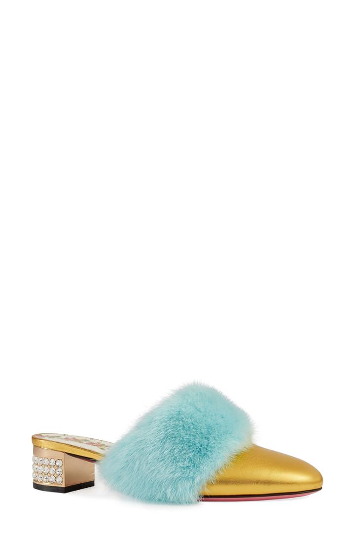 Women's Gucci Candy Genuine Mink Fur Mule .5us / 39.5eu - Metallic