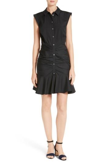 Women's Veronica Beard Flare Hem Ruched Shirtdress - Black