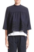 Women's Tricot Comme Des Garcons Floral Embroidered Wool Blouse - Blue