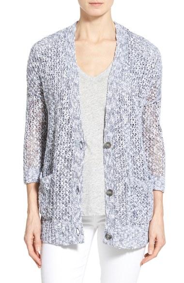 Women's Caslon Open Stitch V-neck Cardigan - Blue
