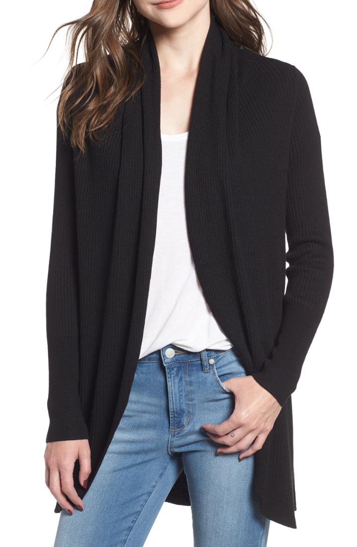 Women's Leith Ribbed Shawl Cocoon Sweater - Black