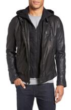 Men's Lamarque Leather Moto Jacket With Removable Hood - Black