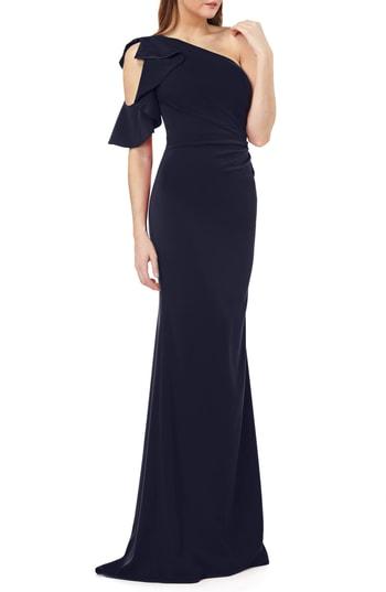 Women's Carmen Marc Valvo One-shoulder Ruffle Gown - Blue