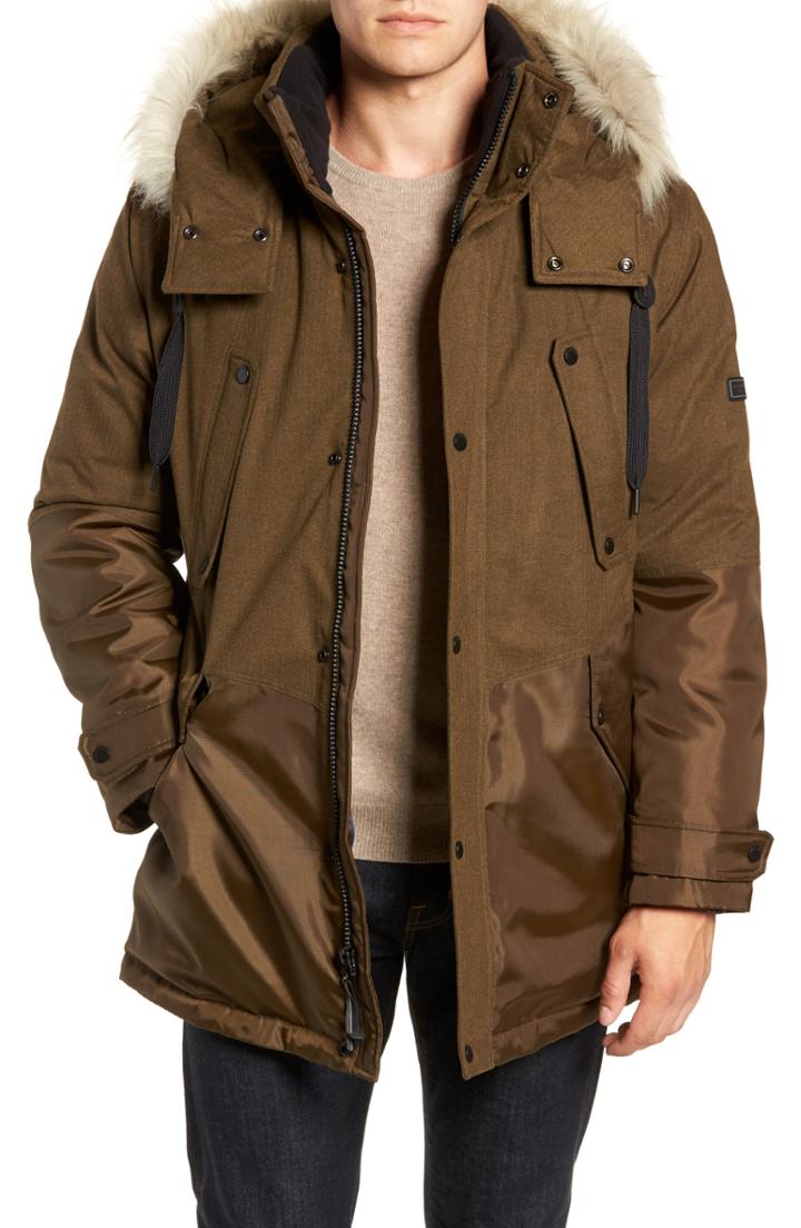 Men's Marc New York Maxfield Faux Fur Trim Parka, Size - Green
