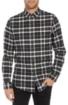 Men's Calibrate Slim Fit Mini Collar Plaid Flannel Sport Shirt, Size - Black