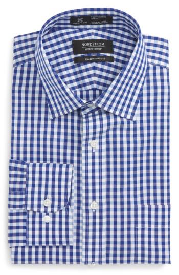 Men's Nordstrom Men's Shop Smartcare(tm) Traditional Fit Check Dress Shirt .5 34/35 - Blue