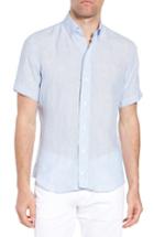 Men's Ledbury Willington Stripe Classic Fit Linen Sport Shirt - Blue