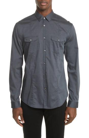 Men's John Varvatos Collection Extra Trim Fit Military Inspired Sport Shirt - Blue