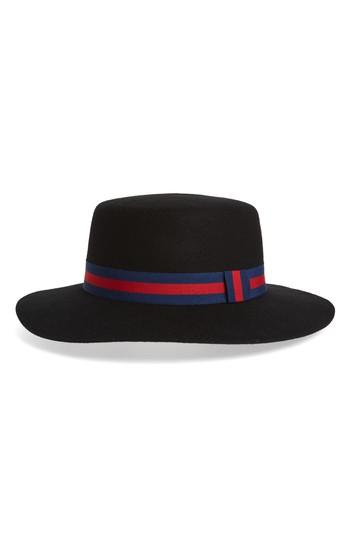 Women's Felt Wide Brim Boater - Black