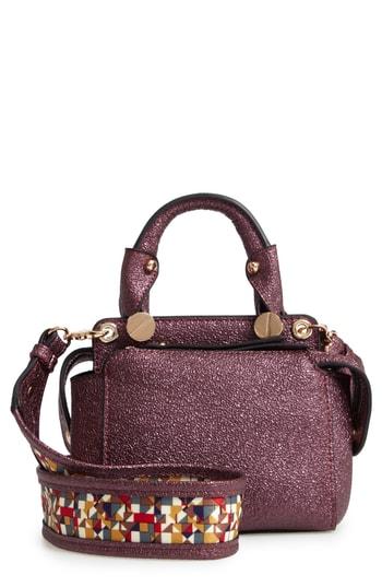 Sondra Roberts Metallic Faux Leather Mini Satchel - Purple