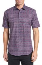 Men's Bugatchi Shaped Fit Abstract Check Sport Shirt - Red