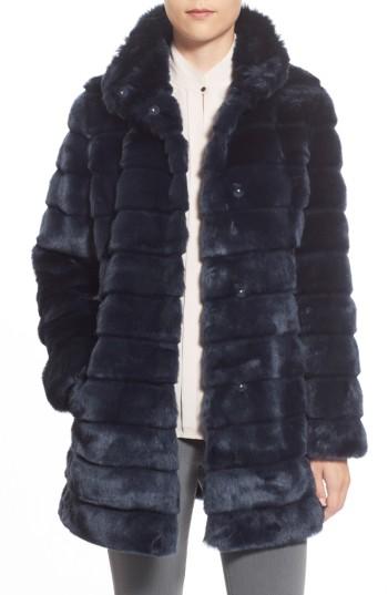 Women's Eliza J Grooved Faux Fur Coat - Blue