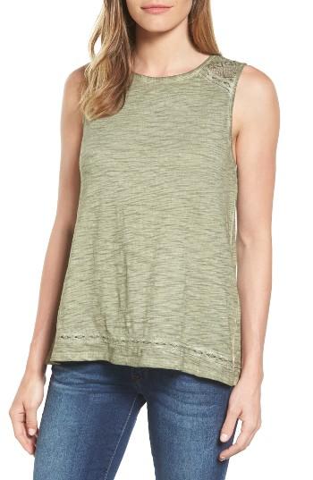 Women's Press Lace Yoke Knit Tank - Green