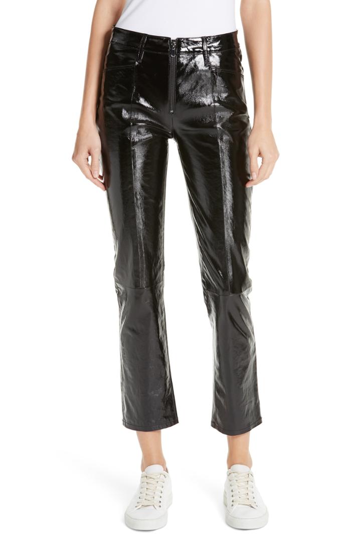 Women's Frame Slick Straight Leg Leather Pants - Black