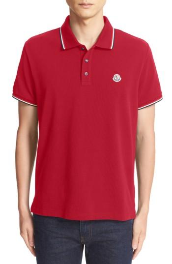Men's Moncler Tipped Pique Polo - Red