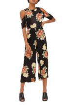 Women's Topshop Sofia Floral Cold Shoulder Jumpsuit Us (fits Like 0-2) - Black