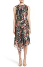 Women's Etro Metallic Grid Floral Print Silk Dress Us / 46 It - Black