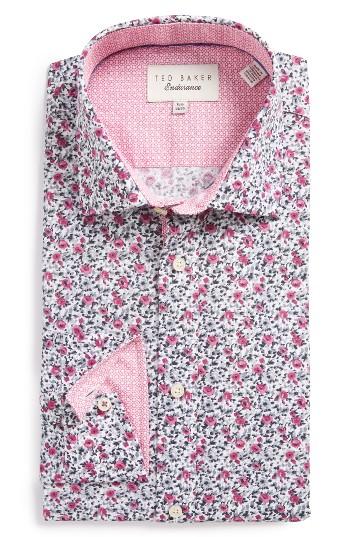 Men's Ted Baker London Gates Trim Fit Floral Dress Shirt .5 32/33 - Pink