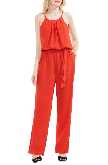 Women's Vince Camuto Belted Pleat Neck Jumpsuit