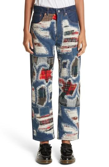 Women's Junya Watanabe Distressed Patch Jeans - Blue