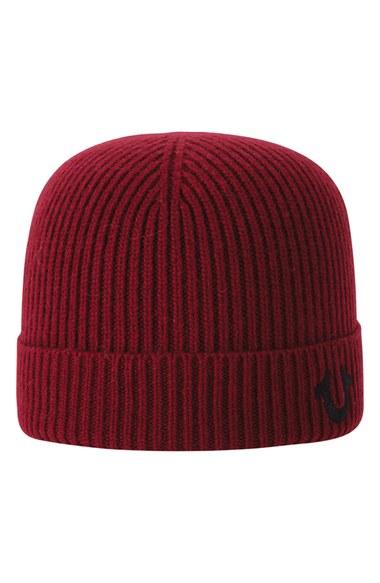 Men's True Religion Brand Jeans Rib Knit Cap - Burgundy