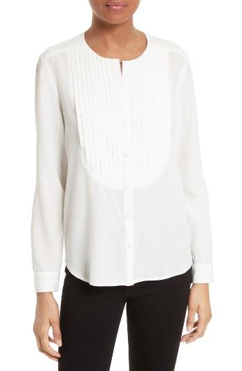 Women's L'agence Pleated Bib Silk Blouse - Ivory