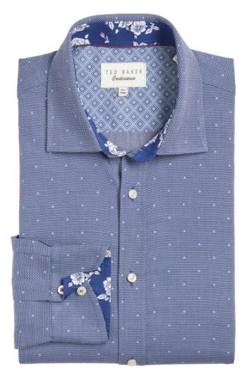 Men's Ted Baker London Trim Fit Dot Dress Shirt - 32/33 - Blue