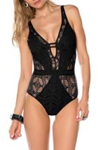 Women's Becca 'show & Tell' Crochet One-piece Swimsuit - Black