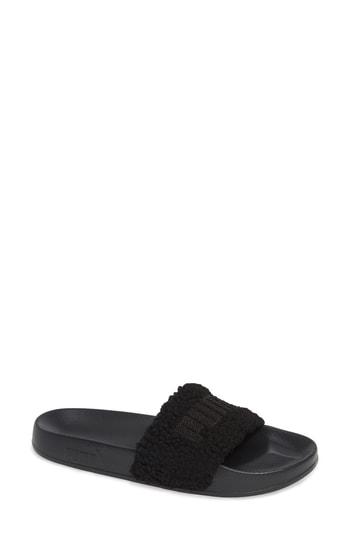 Women's Puma Leadcat Faux Shearling Slide Sandal .5 M - Black